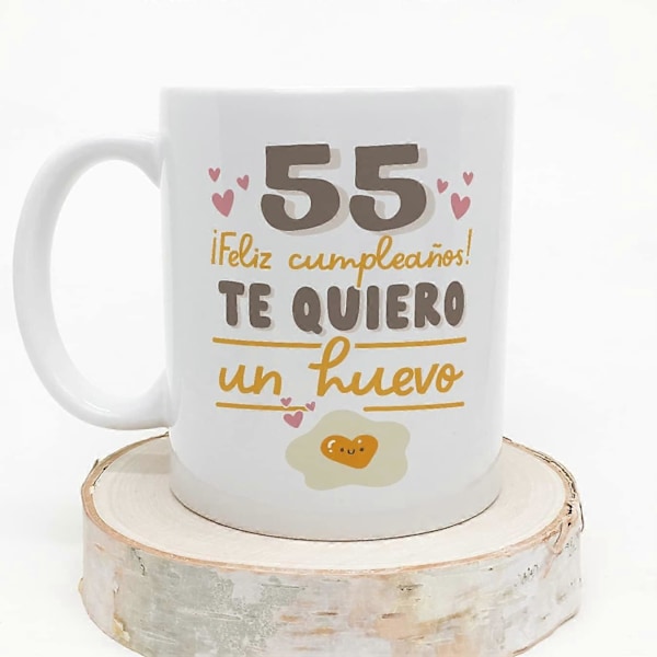 55-årsdagskopp på spansk Feliz Cumpleaños Te Quiero un Huevo Morsom Jubileumsgave 330 ml