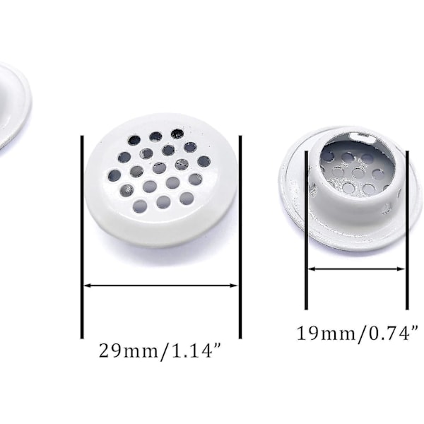 20 stk. Luftventiler 19mm Runde Soffit Ventilationsgitter Rustfrit Stål Rundt Ventilationsgitter Mesh Hul Louvre Til Køkken Badeværelse Skab Garderobe (hvid) -xx