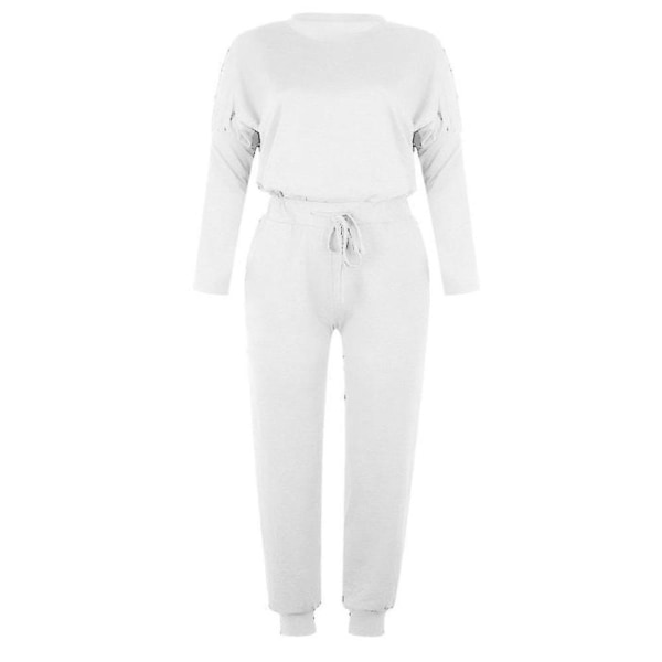 Kvinner Uformelle Vanlige antrekk T-skjorte topper + snøring Elastisk midje Jogging Joggebukser Bukse Loungewear Sett White XL