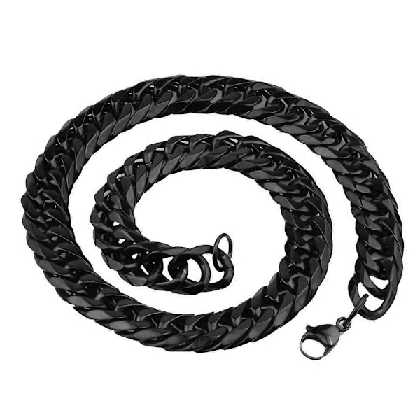 Halsband för män, Curb-kedja, rostfritt stål/svart, tjock dubbel tight kubansk länk, Hip Hop-halsband för män och pojkar, 7 mm