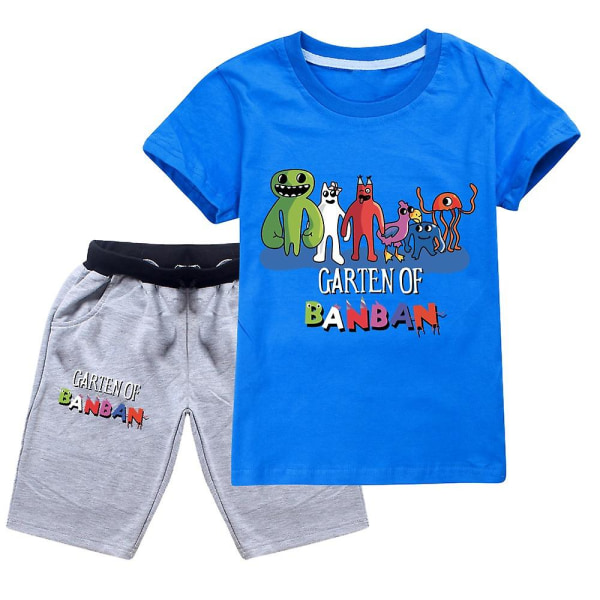 Baby Jenter Gutter Cartoon Garden Of Banban Barn Kortermet bomullstopper+shortssett Sommer Barn Joggedress Sportsklærsett black  gray 110cm