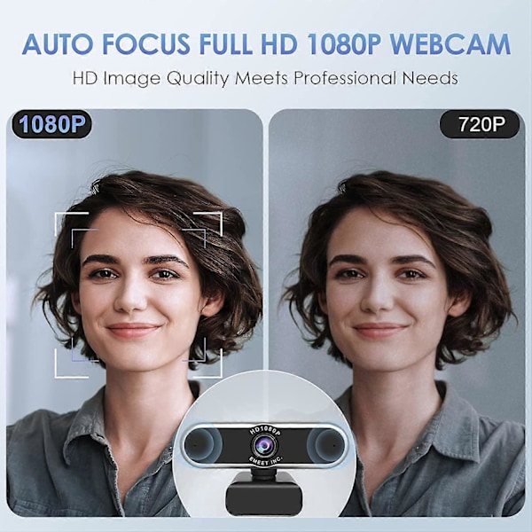 1080P Webcam Autofokus Webkamera Med Mikrofoner EMEET C965 Computerkamera til Online Møder/Klasser/Streaming/Skype/YouTube