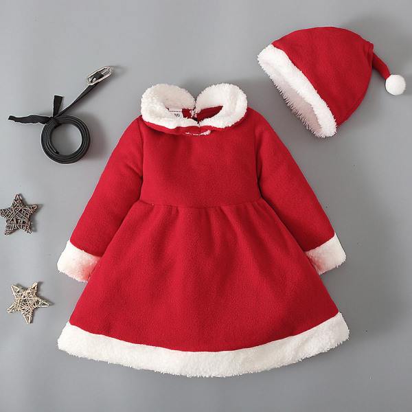 Jouluinen toddler baby rouva Claus puku Lasten pitkähihainen mekko Joulupukin hattu set Joulujuhlat Tyylikkäät pukeutumisasut 2-3 Years