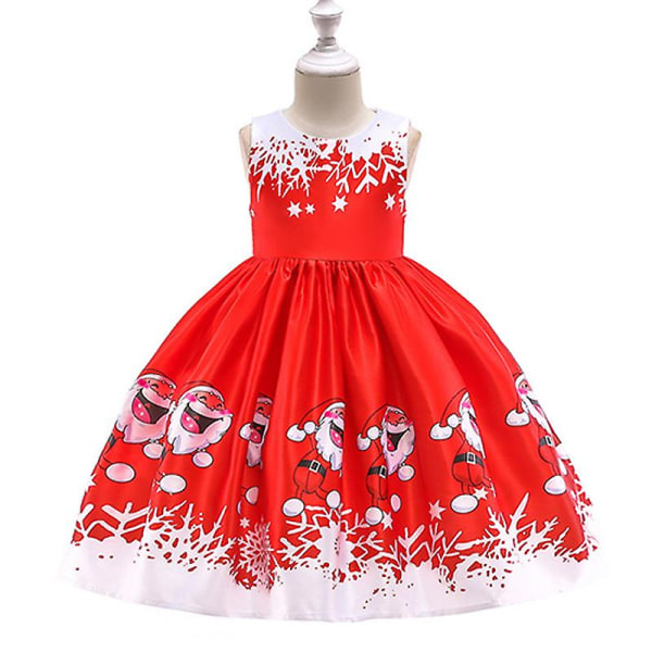 Jul Små Barn Flickor Spets A-linje Swing Dress Xmas Jultomten Print Bal Balklänning Afton Formell Prinsess Klänning Fest Kostym Red A 4-5 Years