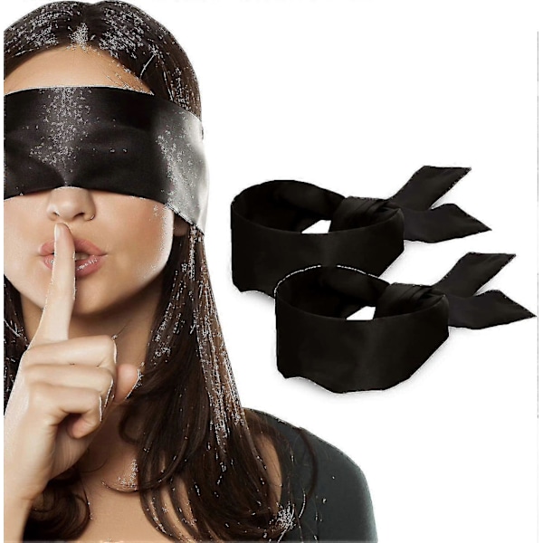 2 stk Satin Øjenmaske Søvnmaske Blød Satin Øjenlåg Silke Søvnmaske Valentinsgave 160cm / 63 (2 stk Sort)