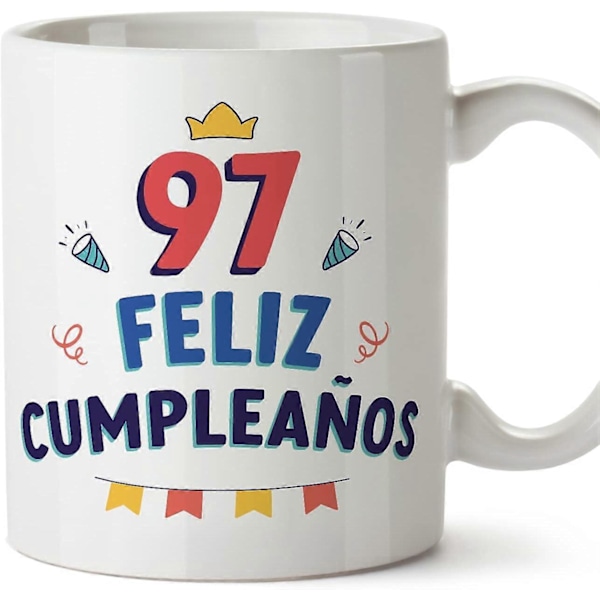 97 Födelsedagsmugg på spanska Feliz Cumpleaños! Rolig jubileumspresent 33 cl