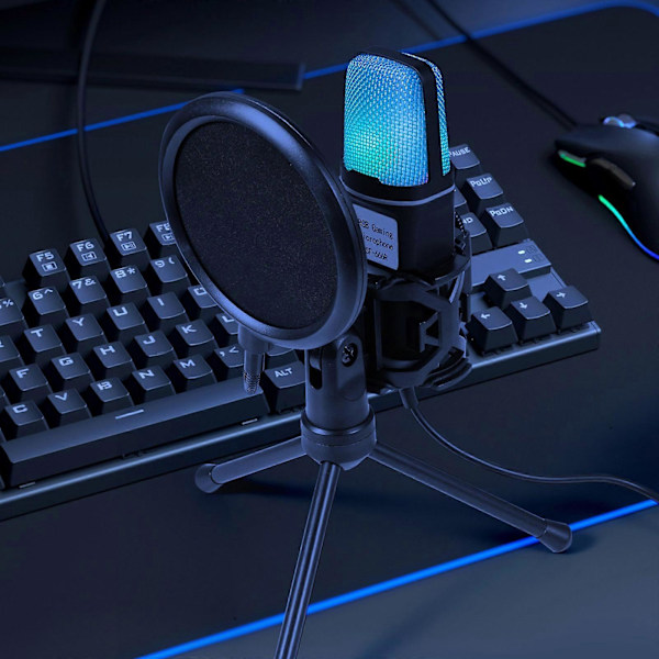 Professionel Gaming Mikrofon med Beslag, Omnidirektionel Pickup Mikrofon, RGB Lys, Høj Lydkvalitet, Plug & Play Mikrofoner