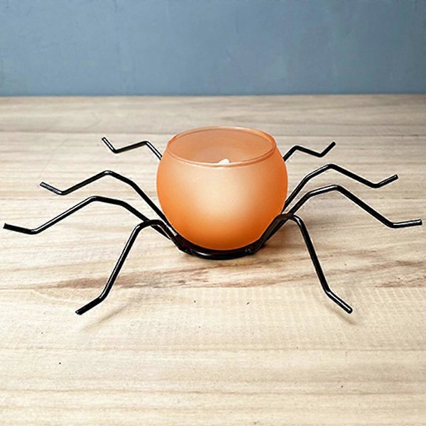 Halloween Jern Spider Lysestake Dekorativ Metall Telys Skrivebordslysestake gul stor