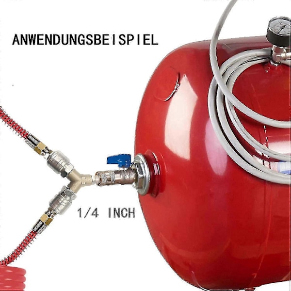 Trykkluftfordeler, trykkluftkobling, trykkluftbryter, med to 1/4 tommers gjengekoblinger, rustfritt messing, fullt montert