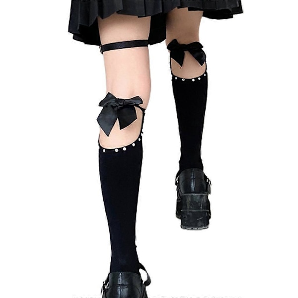 Gotiske Halloween Spider Web Knæhøje Strømper til Kvinder Lolita Flæser Blonde Sløjfe Sorte Strømper Cosplay Strømpebukser Streetwear