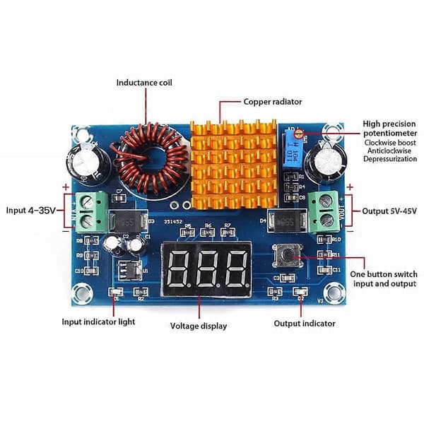 DC4-35V til 5-45V Boost Modul Digitalt Voltmeter Boost Konverter Kort