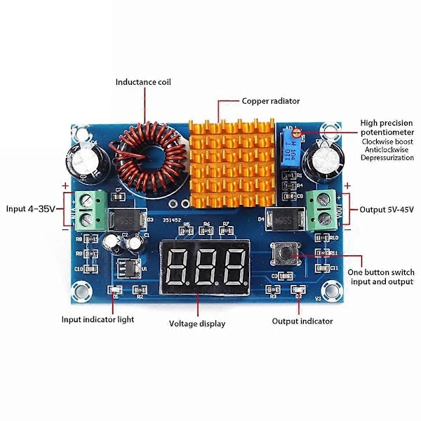 DC4-35V till 5-45V Boost Modul Digital Voltmeter Boost Converter Kort