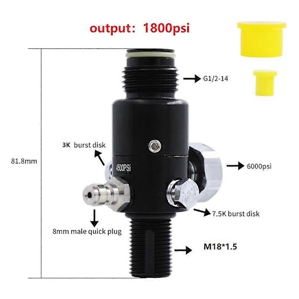 Ny M18X1.5 PCP Luft 4500Psi Tryckluftsbehållare Regulatorventil Utgångstryck, 1800 PSi