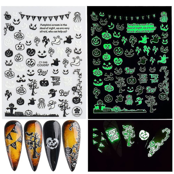 Halloween Nail Stickers 3d lysande Halloween Nails Självhäftande Nail Sticker Nail Art Dekaler Halloween Nail Art Designs Halloween Skull Gho