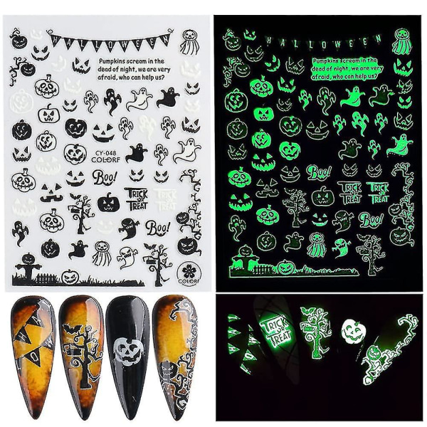 Halloween-negleklistermærker 3d lysende halloween-negle selvklæbende negle-klistermærker Nail Art Supplies Decals Halloween Nail Art Designs Halloween Skull Gho