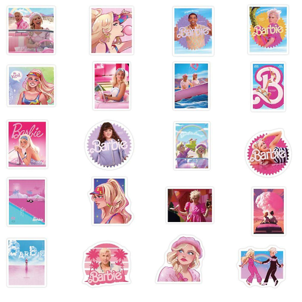 50/100 stk Barbie-filmklistermærker Barndomsanimation Dukkedekoration Mobiltelefonetui Håndkonto Vandtæt klistermærke gør-det-selv-legetøj 100pcs