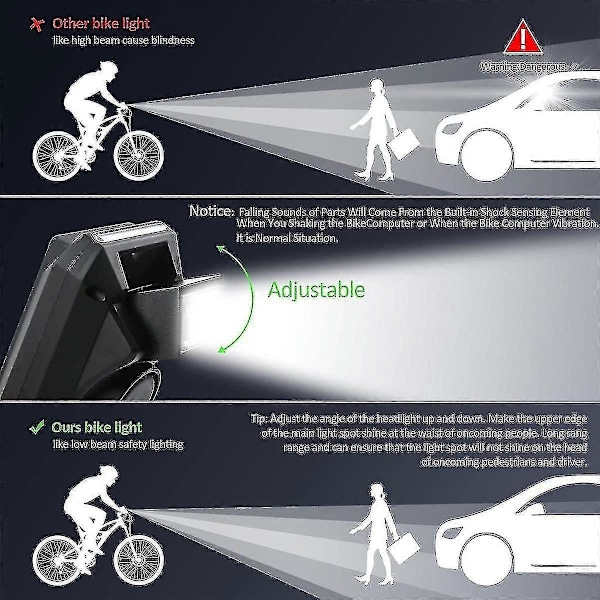4 i 1 cykelforlygte med LCD-display speedometer og horn USB genopladelig cykelcomputer til O