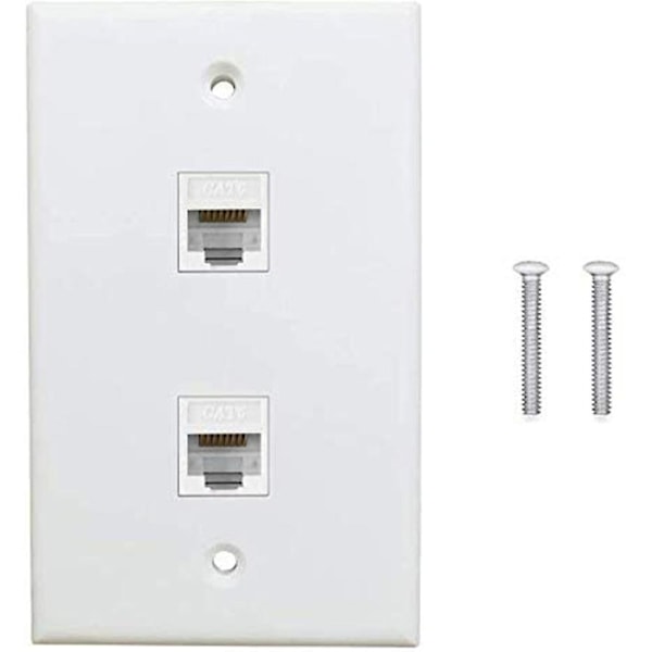 2 Portars Ethernet Vägguttag, Cat6 Hona till Hona Väggkontakt RJ45 Inline Kopplare Vägguttag, Vit