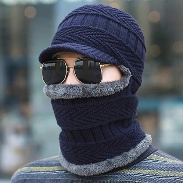 Vinterstickad Balaclava Mössa Termisk Cykel Skimask, Mörkblå