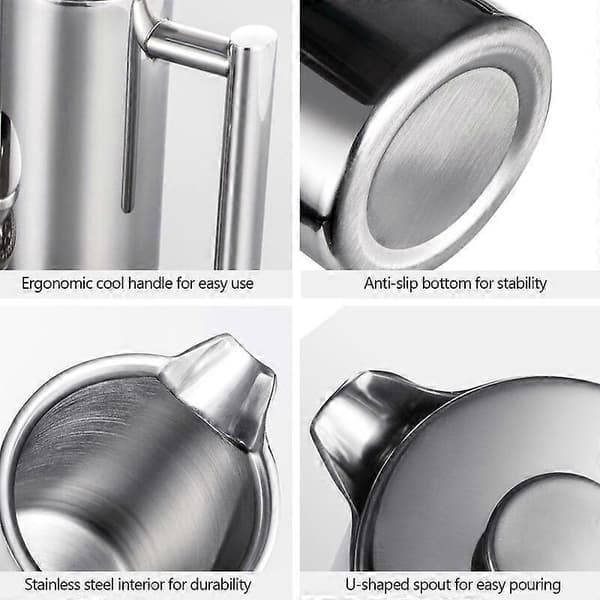 1000ml Rostfri Stål Handtrycksfilter Kaffebryggare med Filternät