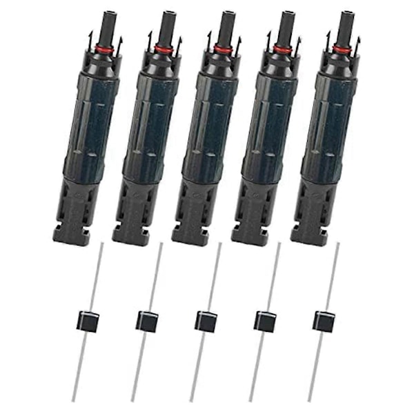 5 stk. PV Solcellepanel Kobling Hann/Hunn 30A Innebygd Diode Inline Sikring Solcelleledningskoblinger Wat