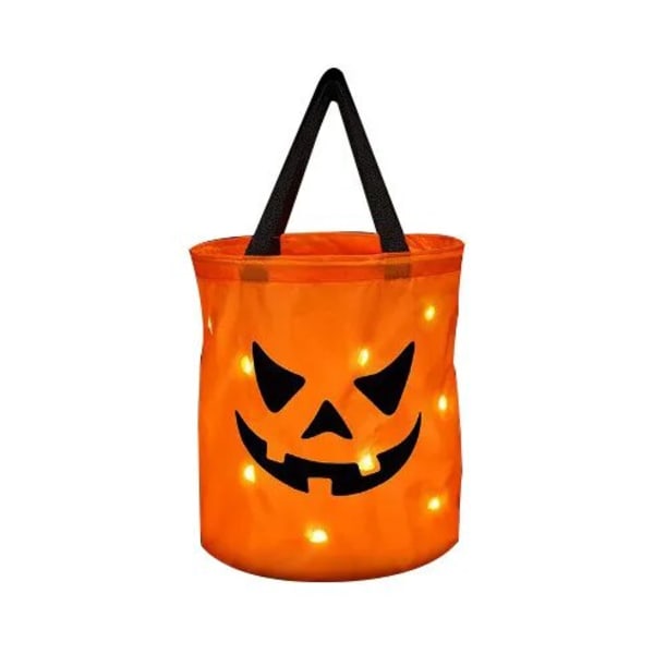 LED-lys Halloween Trick or Treat Bucket Pumpkin Candy Poser Sammenklappelig Halloween kurv til Thanksgiving Party Gavekurv tooth