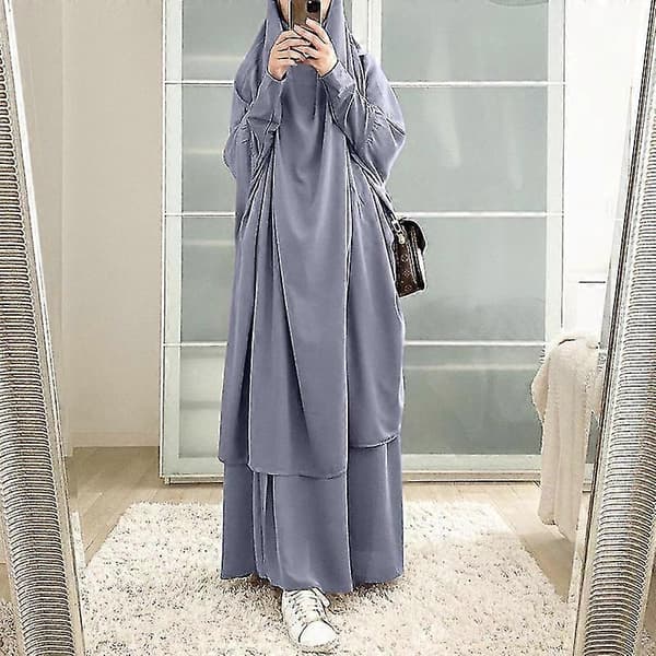 Uae Saudi Solid Robe Klänning Huvförsedd Kostym Etniska Kläder grey