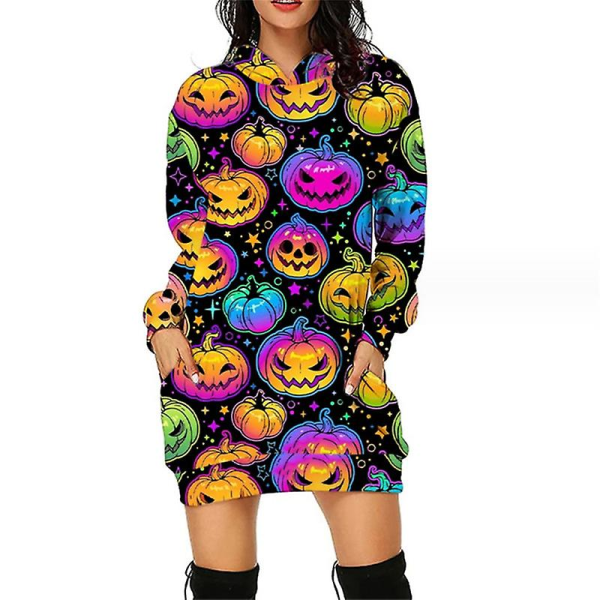 Halloween Mote Hettegensere Minikjole Til Kvinner Halloween Hokus Pokus Kostyme Høst Langermet hettekjole style 4 2XL