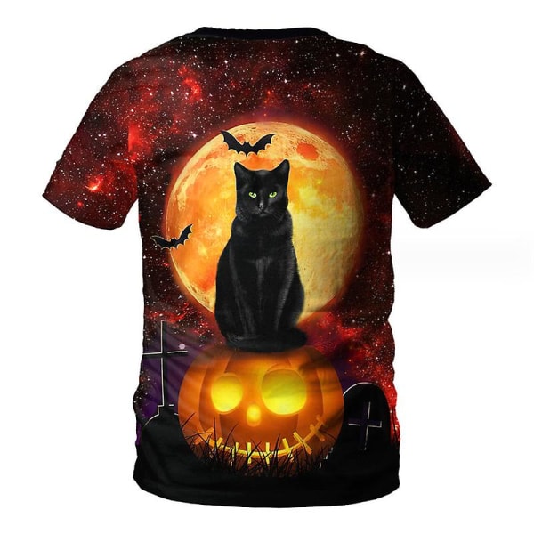 Black Cat Halloween Pumpkin Fun Unisex T-skjorte for menn kvinner CAT PATTERN L