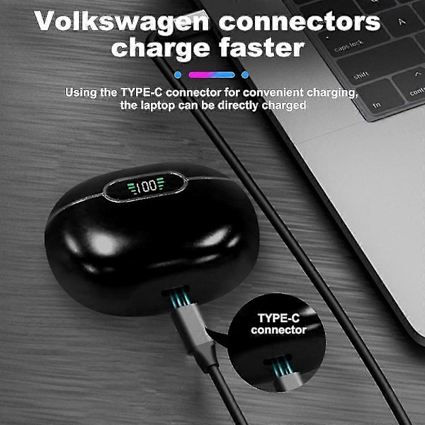 Trådløse ørepropper, Bluetooth hodetelefoner 5.3, Bluetooth ørepropper In-ear LED-display Ipx5 Vanntett Sport Headset For Android Ios, svart