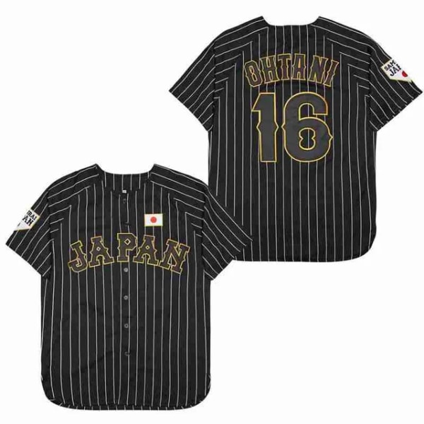 baseballtrøje Japan 16 OHTANI trøjer Syning Broderi Høj kvalitet Billig Sport Udendørs Hvid Sort stribe 2024 Verdensnyhed Black XXXL