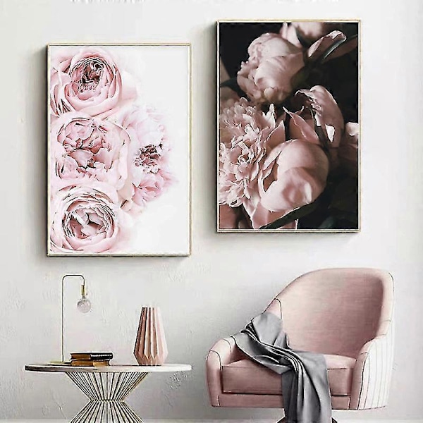 2023 - DIY Hjemmeinnredning Maleri Rosa Peon Blomsterplakat, Blomster Veggkunst Rom Hjem Dekor Maleri (ShiKai)