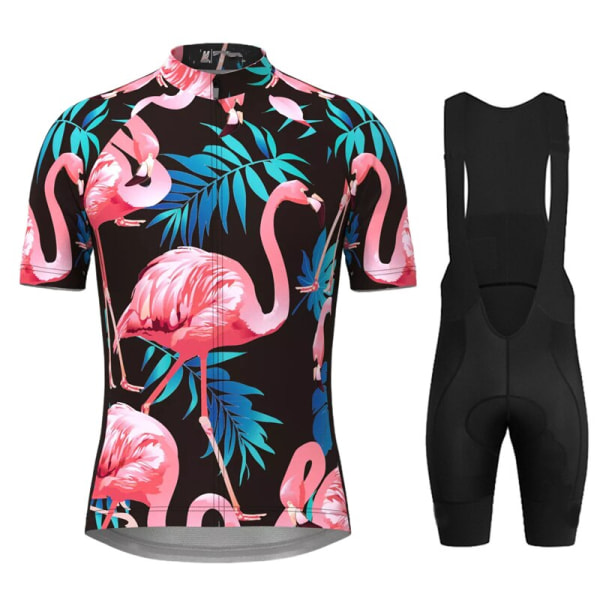 Mænd Hawaiian Tropical Flamingo Print Cykeltrøjesæt Kortærmede Cykeltøj MTB Ropa Ciclismo Bib Pant Cykeltøj 4 S