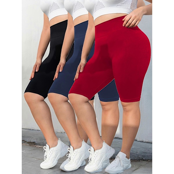 Nya modeller 3-pack Yoga Shorts i Stora Storlekar för Kvinnor, Hög Midja Peach Lift, Stretchiga, Butt-lyftande, Hög Elasticitet, Fitness Activewear, Snabbtorkande, Sömlösa