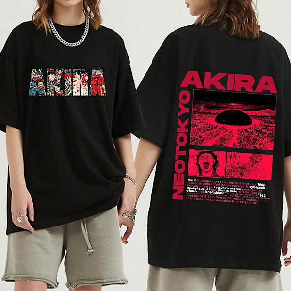 Japansk Anime Neo Tokyo Akira T-skjorte Film Science Fiction Manga Shotaro Kaneda T-skjorter med korte ermer for menn 100 % bomull T-skjorte Z01733 Black S