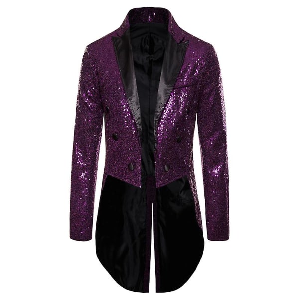 Menn Skinnende paljett Glitter Utsmykket blazerjakke Menn Nattklubb Balldress Blazerkostyme Homme Singers Sceneklær Smoking Ny Purple 2XL