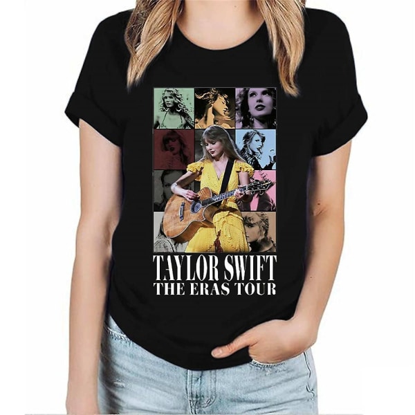 Taylor Swift The Eras Tour Printed T-paita Lyhythihainen Pusero Paidat Tee Musiikki Konserttitopit nuorille Aikuiset Naiset Miehet Fanit Swiftie Black M