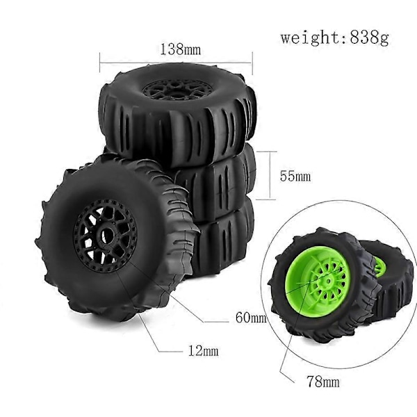 4 st 138mm 1/7 Desert Short Course Truck Däck 17mm Hjul Hex för ARRMA Mojave TRAXXAS UDR FS Yikong