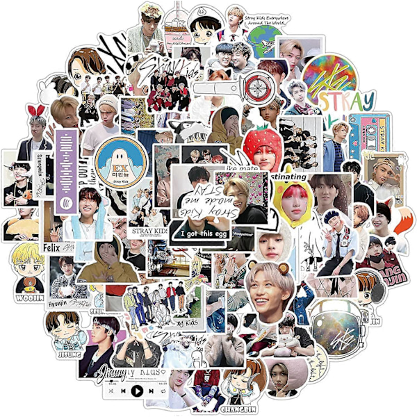 Stray Kids -tarrat, 100 kpl, Kpop-idolitarrat, vinyyliset vedenpitävät tarrat kannettavalle tietokoneelle, skeittilaudalle, vesipullolle, pyörälle, puhelimelle, kitaralle, matkalaukulle