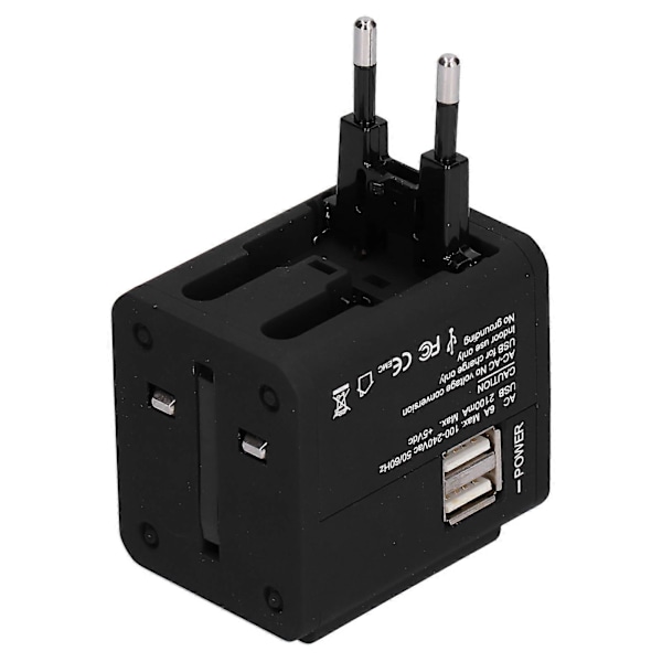 Global Reseadapter Intelligent Strömomvandlare Kontakt UK EU US JP AU CN USB-Port 100–240V Svart