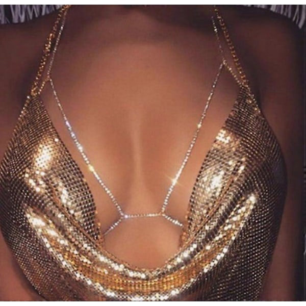 Dame Kropskæde Krystal BH med Rhinestone Skinnende Talje Mave Bikini Cha