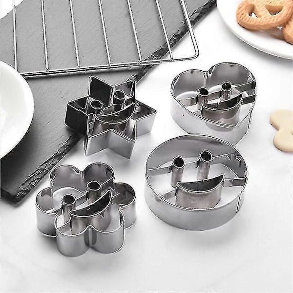 4 Dele Smiley Rustfrit Stål Kageudstikker Kiksform Fondant Kageform Bagning