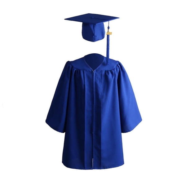 1 sæt gradueringskjole med hat Polyester akademisk kjole til børn Royal Blue L