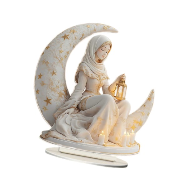 2D Månfe Staty Akryl Ängel Skulptur med Bas för Bokhylla Skåp