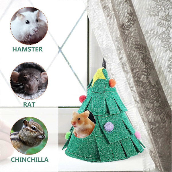 Joulukuusen muotoinen hamsterin riippumatto roikkuva hamsterin pesä mukava lemmikkitalo lemmikkitarvikkeet, 12*12*16cm