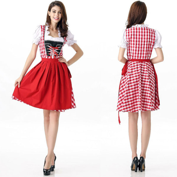 Snabb frakt Kvinnor Oktoberfest Dirndl Kostym Pläd tysk ölfestival Cosplay Bayersk klänning Halloween-pynt E M