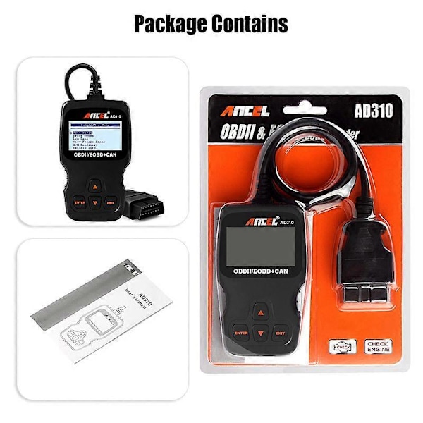 ANCEL AD310 Klassisk Förbättrad Universell OBD II Scanner Bilmotor Felkodsläsare CAN Diagnostisk Enhet Skanningsverktyg - Svart