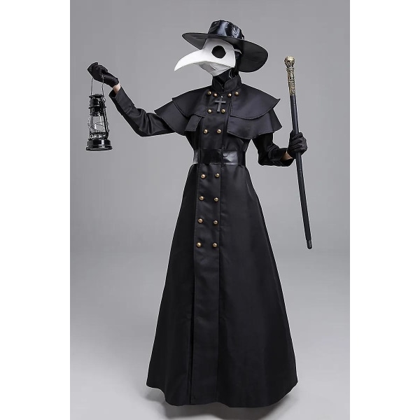 Halloween middelaldersk hette kappe Plague Doctor Kostyme Maske Hatt For Menn Munk Cosplay Steampunk Priest Skrekk Trollmann Kappe M
