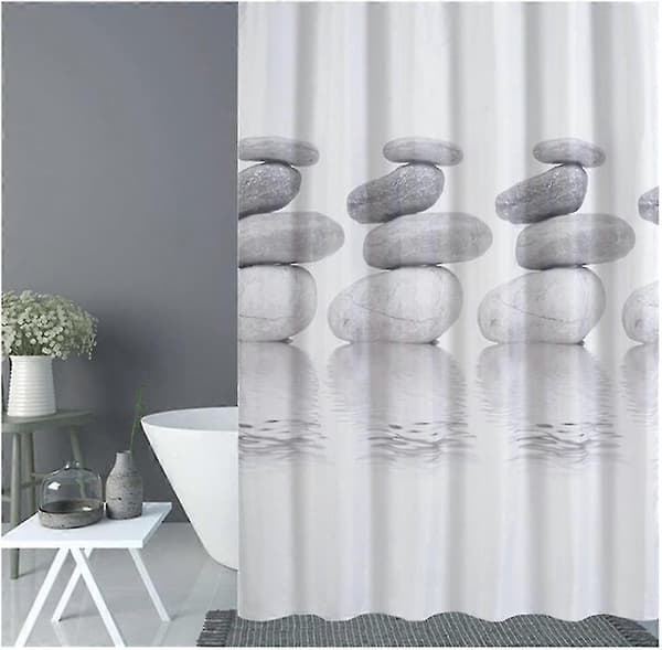 Duschdraperi 120x180 Pebble Grå Textil Mögelresistent Vattentätt Duschdraperi Med 12 Duschringar