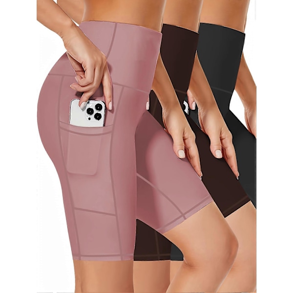 Nya modeller 3 st Högmidjade Yogashorts med Fickor, Andningsbart Tyg, Rumplyftande Atletiska Kompressionsshorts för Kvinnor - Sportig Stil Gym Träningskläder